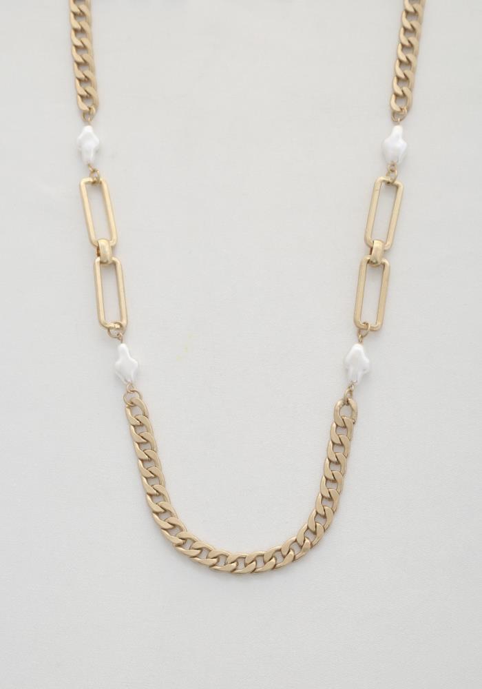 Long Oval Pearl Curb Necklace