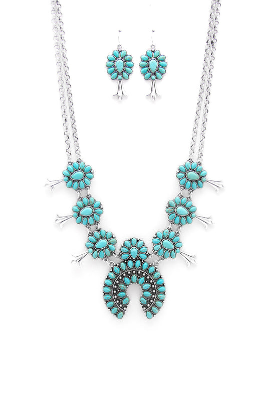 Turquoise Flower Pattern Necklace Set