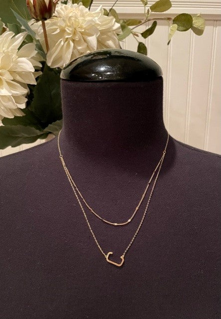 Gold link Layered Initial Necklace 16" (adjustable)