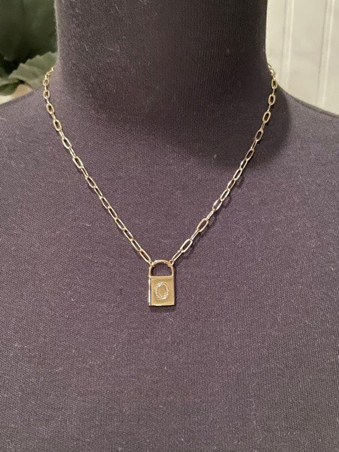 Gold link Initial Necklace 16" (adjustable)